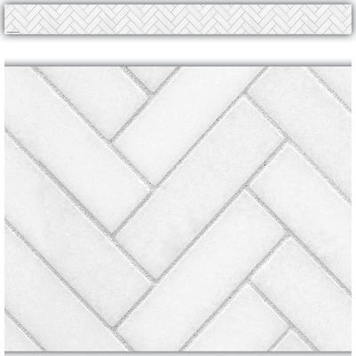 Modern Farmhouse White Herringbone Straight Border Trim TCR8514