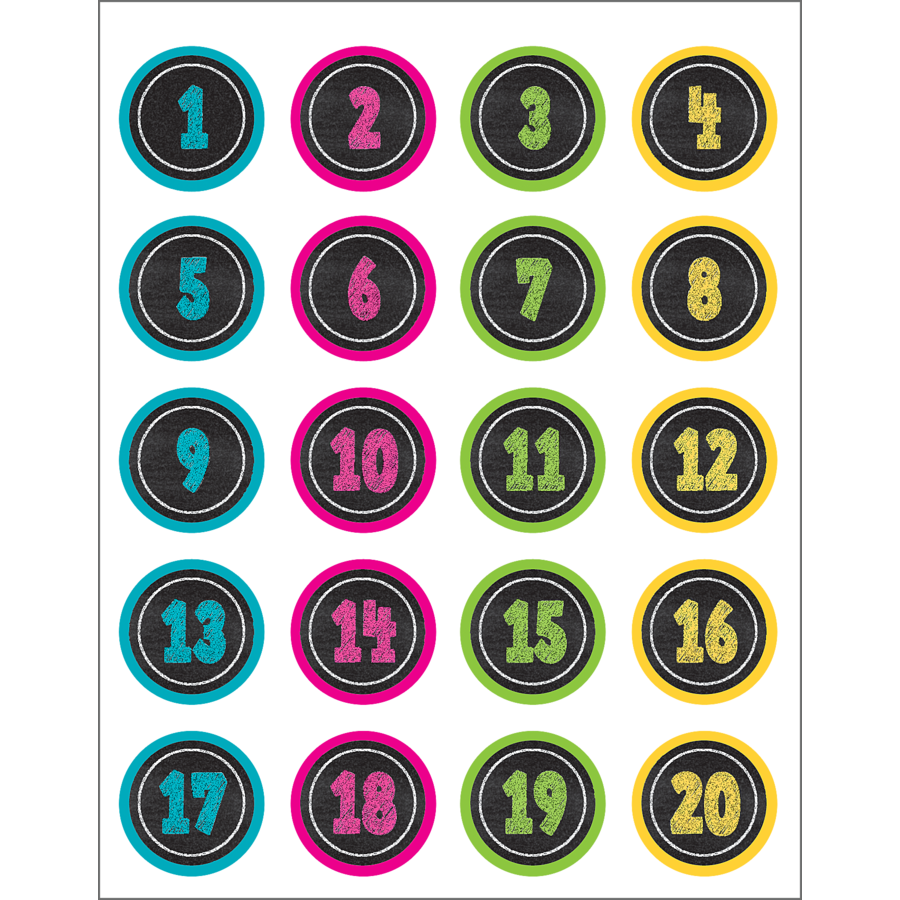 Chalkboard Brights Numbers Stickers TCR3841 Teacher Created Resources