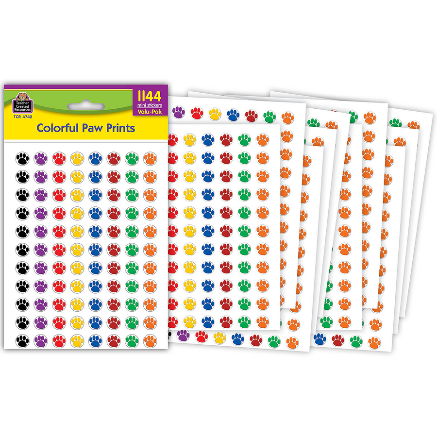 Colorful Paw Prints Mini Stickers Valu Pak TCR4742 Teacher Created