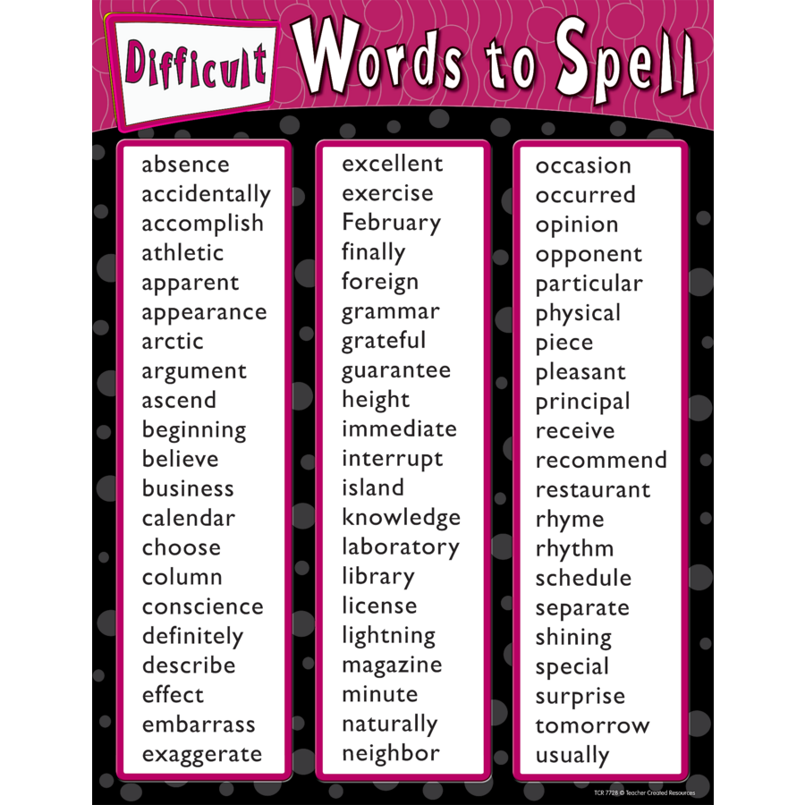 Difficult Words To Spell Chart TCR7728 Teacher Created Resources