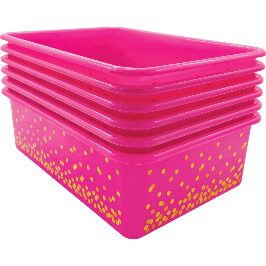 Pink Confetti Large Plastic Storage Bins 6Pack TCR32245