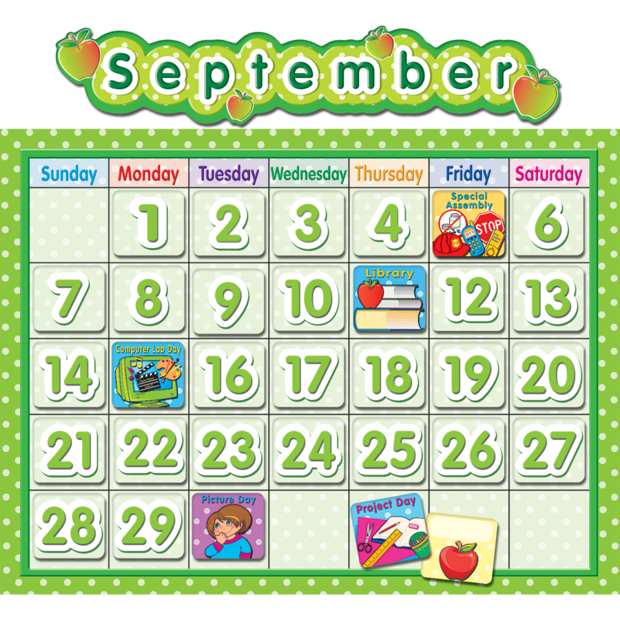 Polka Dot School Calendar Bulletin Board TCR4188 Teacher Created
