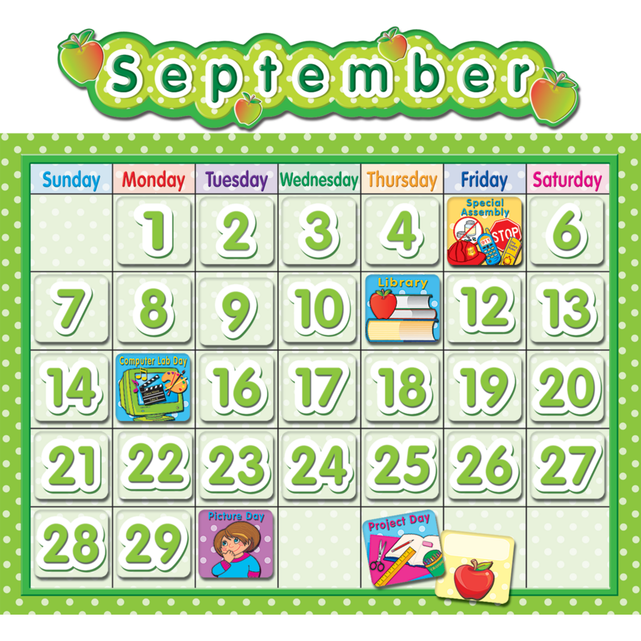 Polka Dot School Calendar Bulletin Board TCR4188 Teacher Created Polka Dot School Calendar Bulletin Board TCR4188 Teacher Created