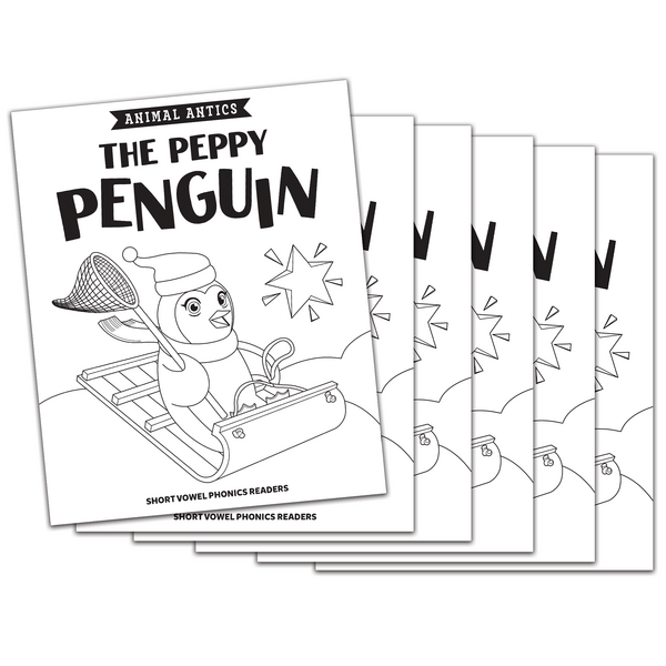 BSE53324 Animal Antics: The Peppy Penguin - Short e Vowel Reader (B/W version) - 6 Pack Image