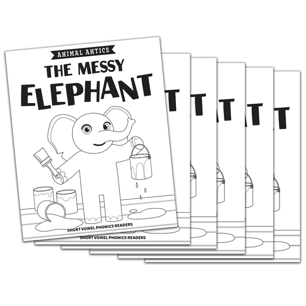 BSE53326 Animal Antics: The Messy Elephant - Short e Vowel Reader (B/W version) - 6 Pack Image