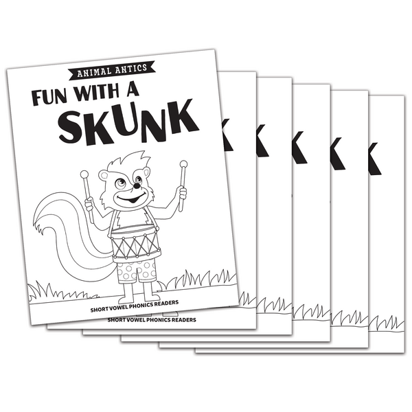 BSE53334 Animal Antics: Fun with a Skunk - Short u Vowel Reader (B/W version) - 6 Pack Image