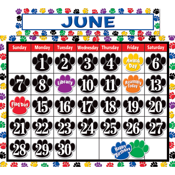 Colorful Paw Prints Calendar Bulletin Board Display Set TCR4328