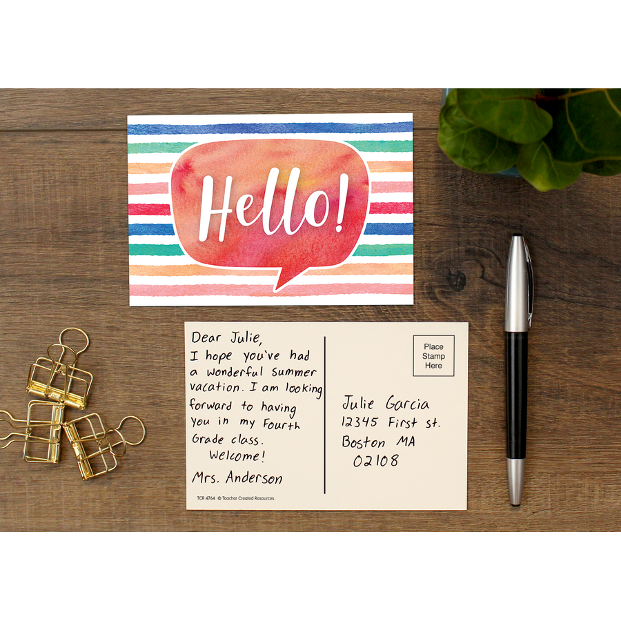 Watercolor Hello Postcards - TCR4764 | Teacher Created Resources