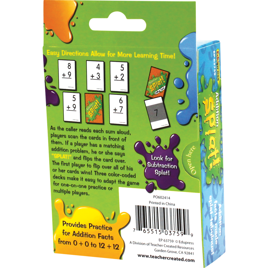 Math Splat Game Addition Tcr63759 Teacher Created Resources