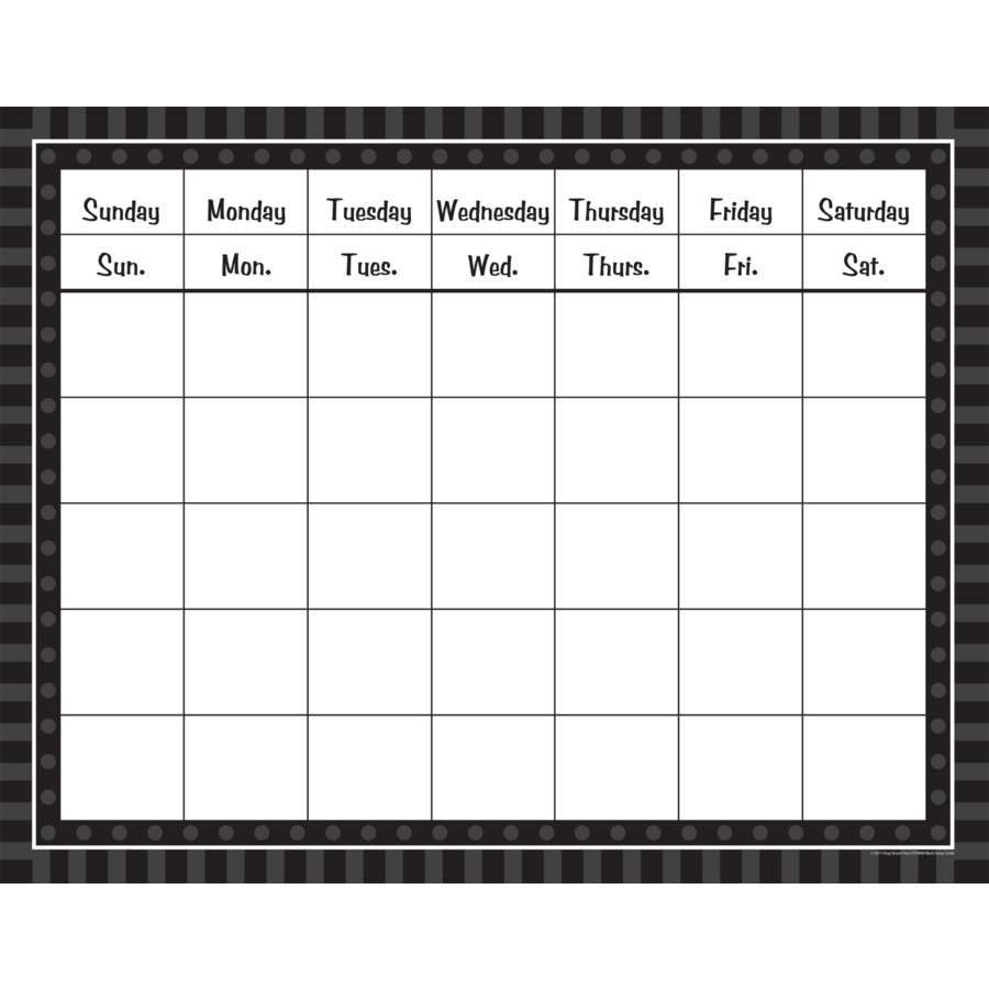 Black Sassy Solids Calendar Grid Tcr74800 Teacher Created Resources