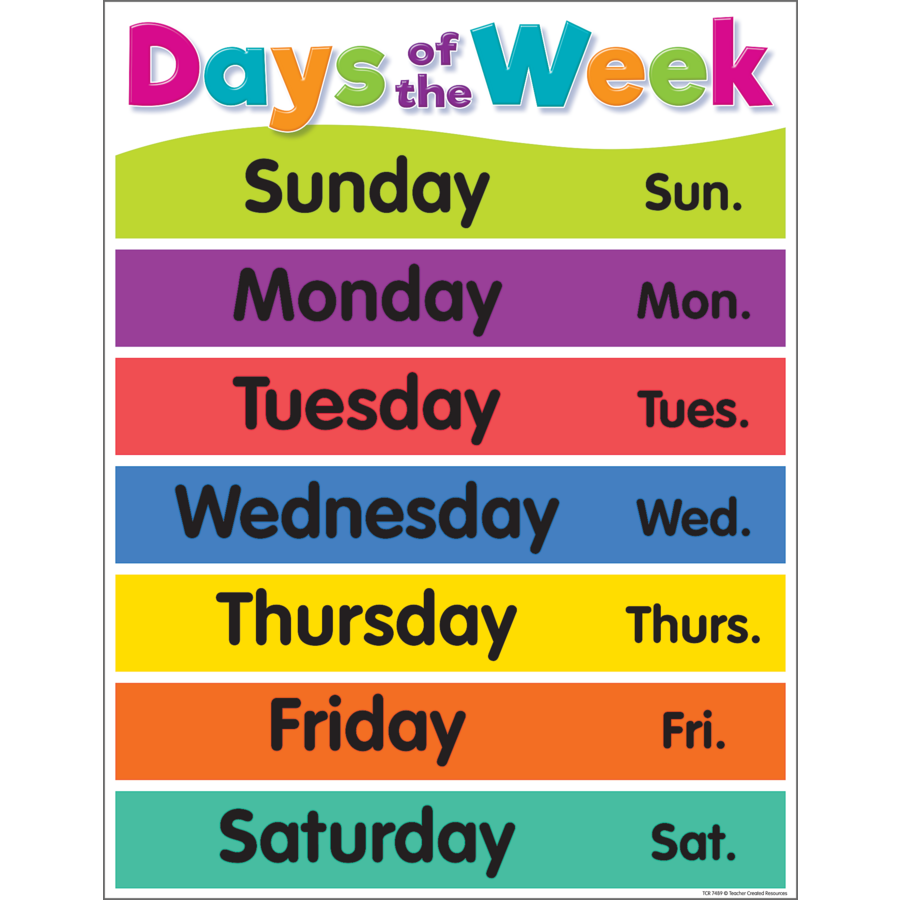Colorful Days of the Week Chart - TCR7489 | Teacher Created Resources