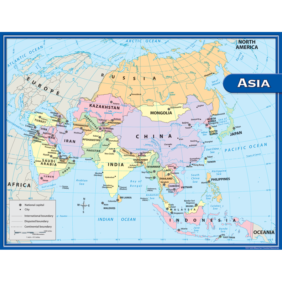 Asia Map Chart TCR7652 Teacher Created Resources