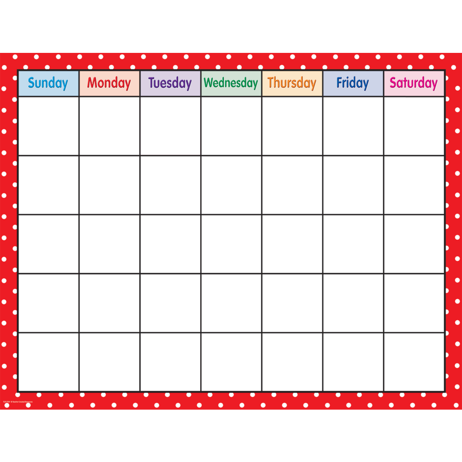Red Polka Dots Calendar Chart TCR7709 Teacher Created Resources
