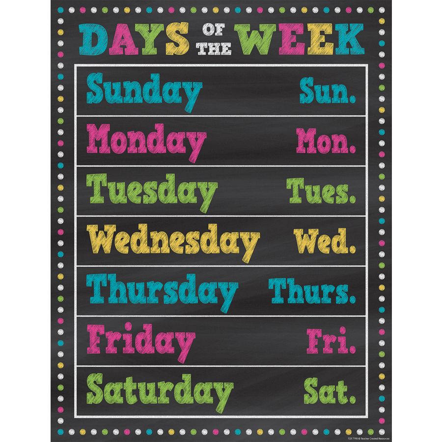 Chalkboard Brights Days Of The Week Chart TCR7798 Teacher Created Resources