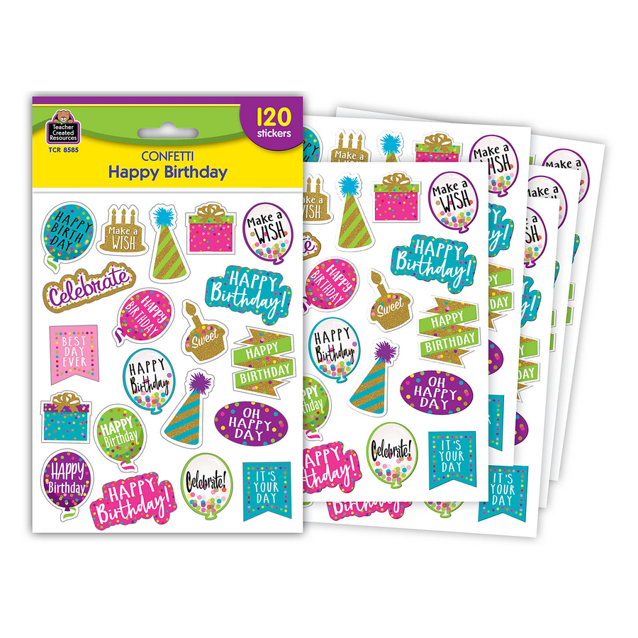 Tcr8585 Teacher Created Resources Confetti Happy Birthday Stickers Toys Games Arts Crafts Agtcorp Com