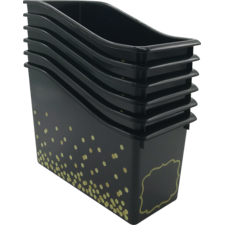 Black Confetti Plastic Book Bins 6-Pack