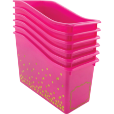 Pink Confetti Plastic Book Bins 6-Pack