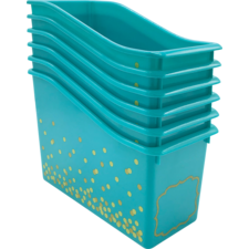 Teal Confetti Plastic Book Bins 6-Pack