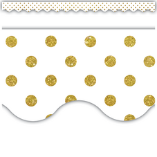 White with Gold Dots Scalloped Border Trim