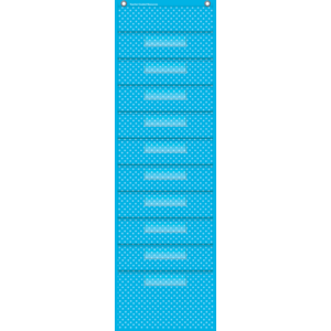 TCR20738 Aqua Polka Dots 10 Pocket File Storage Pocket Chart Image