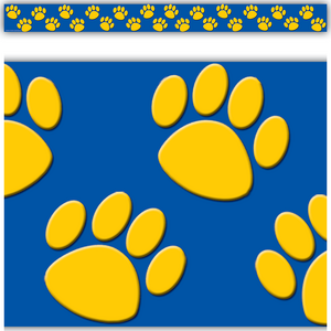 TCR4643 Gold with Blue Paw Prints Straight Border Trim Image