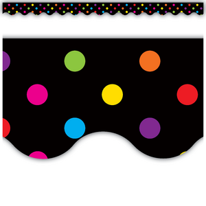 TCR4648 Multicolor Dots on Black Scalloped Border Trim Image
