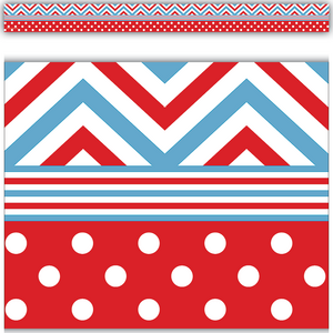 TCR5523 Red & Blue Chevrons and Dots Straight Border Trim Image
