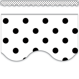TCR5593 Black Polka Dots on White Scalloped Border Trim Image