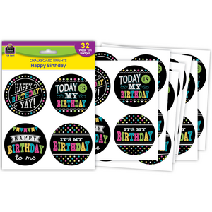 TCR5601 Chalkboard Brights Happy Birthday Wear 'Em Badges Image