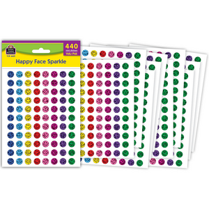 TCR6631 Happy Face Sparkle Mini Stickers Valu-Pak Image