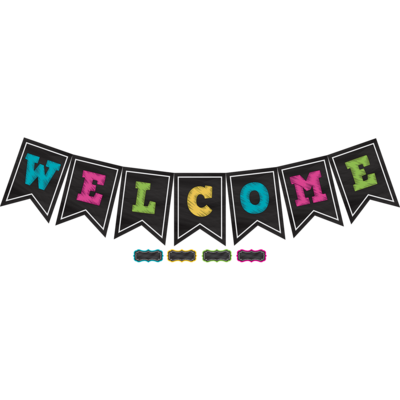 Chalkboard Brights Pennants Welcome Bulletin Board Display Set ...