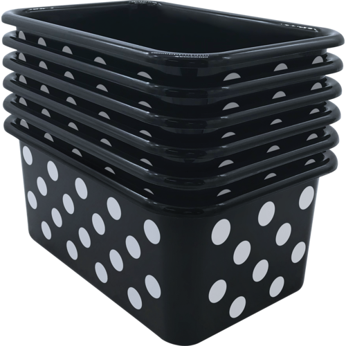 White Polka Dots on Black Small Plastic Storage Bin 6 pack TCR2088588 Teacher Created Resources