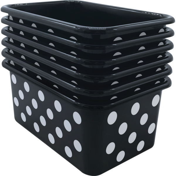 White Polka Dots on Black Small Plastic Storage Bin 6 pack TCR2088588