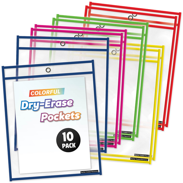 Colorful DryErase Pockets 10 pack TCR77522 Teacher Created Resources