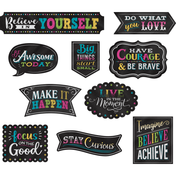 Clingy Thingies Chalkboard Brights Positive Sayings Accents Tcr77881 Teacher Created Resources 6623