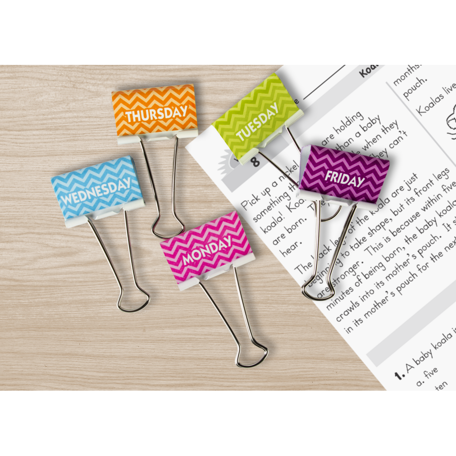 Chevron Days of the Week Large Binder Clips TCR20668 Teacher