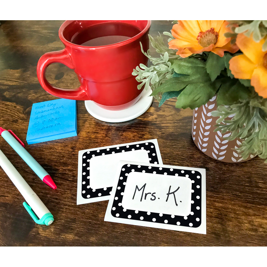 Black Polka Dots 2 Name Tags/Labels Teacher Created Resources TCR5538 