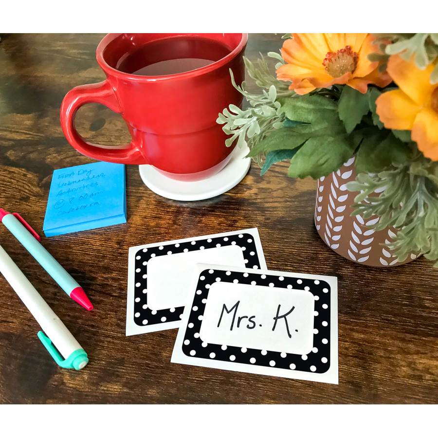 Teacher Created Resources Black Polka Dots 2 Name Tag Labels 216pk 5538