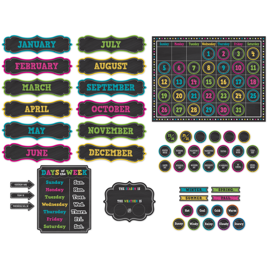 Chalkboard Brights Calendar Bulletin Board Display Set TCR5615 