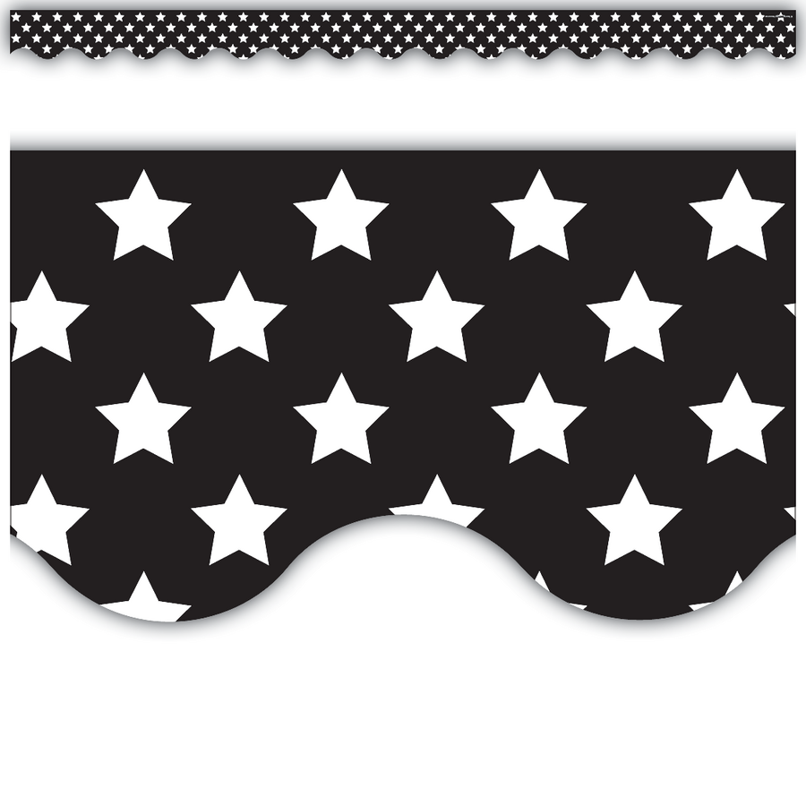 Black with White Stars Scalloped Border Trim TCR5812 Teacher