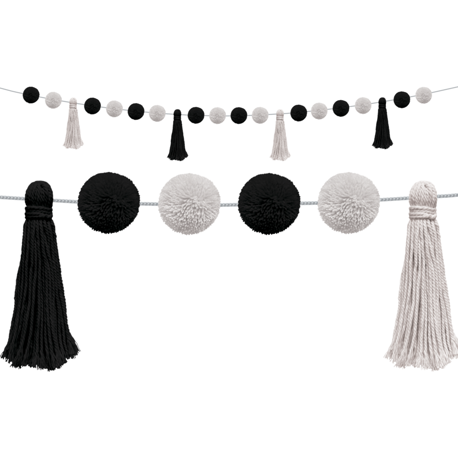 Black and White Pom-Poms and Tassels Garland - TCR8902 | Teacher ...