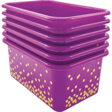 Purple Confetti Small Plastic Storage Bins 6-Pack