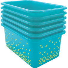Teal Confetti Small Plastic Storage Bins 6-Pack