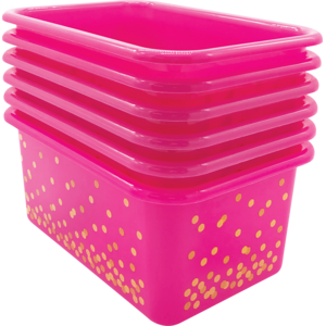 TCR32238 Pink Confetti Small Plastic Storage Bins 6-Pack Image
