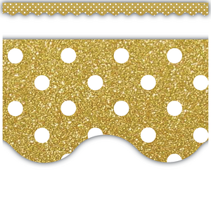 TCR5610 Gold Shimmer Polka Dots Scalloped Border Trim Image