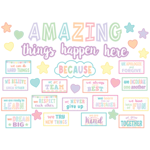 TCR8413 Pastel Pop Amazing Things Happen Here Bulletin Board Image