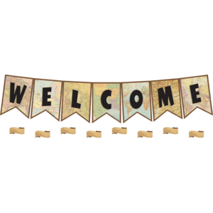 TCR8568 Travel the Map Pennants Welcome Bulletin Board Image