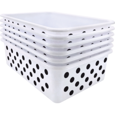 Black Polka Dots on White Large Plastic Storage Bin 6 Pack