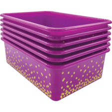 Purple Confetti Large Plastic Storage Bins 6-Pack