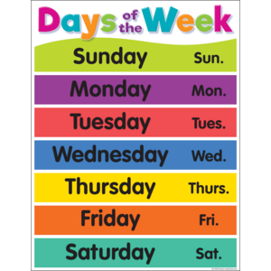 TCR7489 Colorful Days of the Week Chart Image